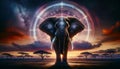 A dignified elephant standing under a holographic savannah sky. Generative AI Illustration